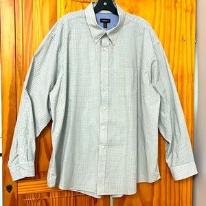 VAN HEUSEN NO IRON BUTTON DOWN SHIRT MEN XXL 18-18.5 LONGSLEEVE BLUE GREEN PLAID